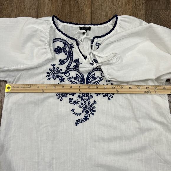 Talbots Popover Top Womens SP Linen Blend Embroidered Split Neck Tassels Boho - Picture 8 of 11